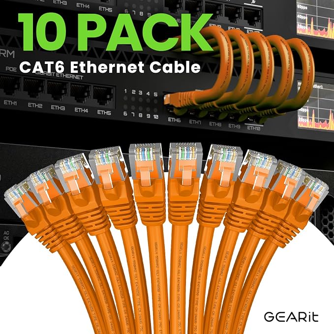 GearIT Cat 6 Ethernet Cable Cat6 Network Patch, Snagless Cord, Internet