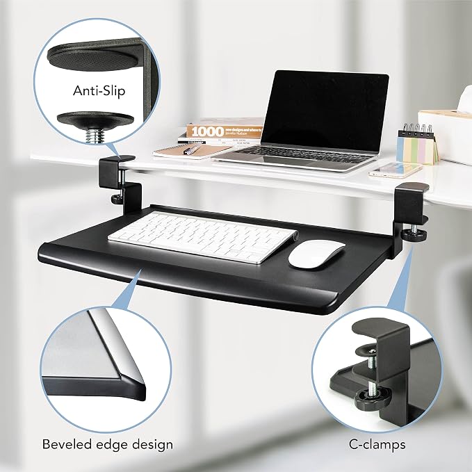 EHO Clamp-On Retractable Adjustable Keyboard Tray, Under Desk Ergonomic