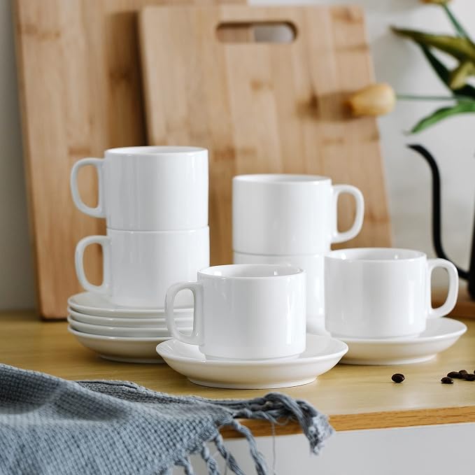 BTaT- Stackable Tea Cups and Saucers, Cappuccino Cups, British Coffee Cups