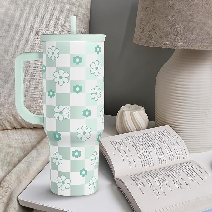 SANDJEST 40oz Daisy Flower Tumbler
