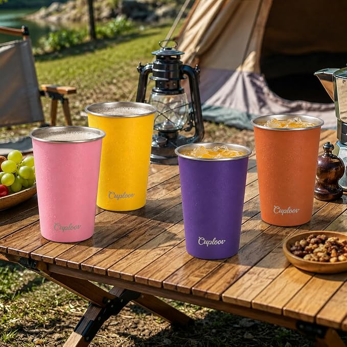 16 oz Stainless Steel Cups, Metal Drinking Glasses