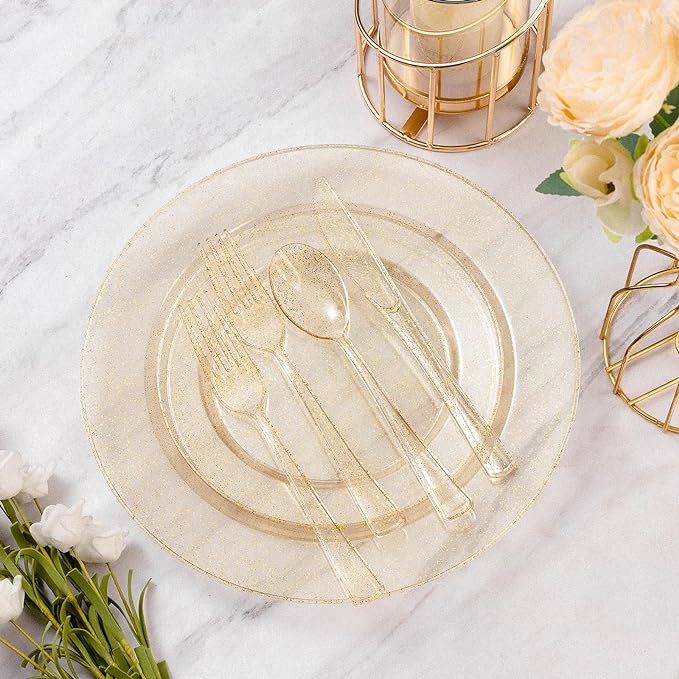 600 Piece Gold Glitter Disposable Plates