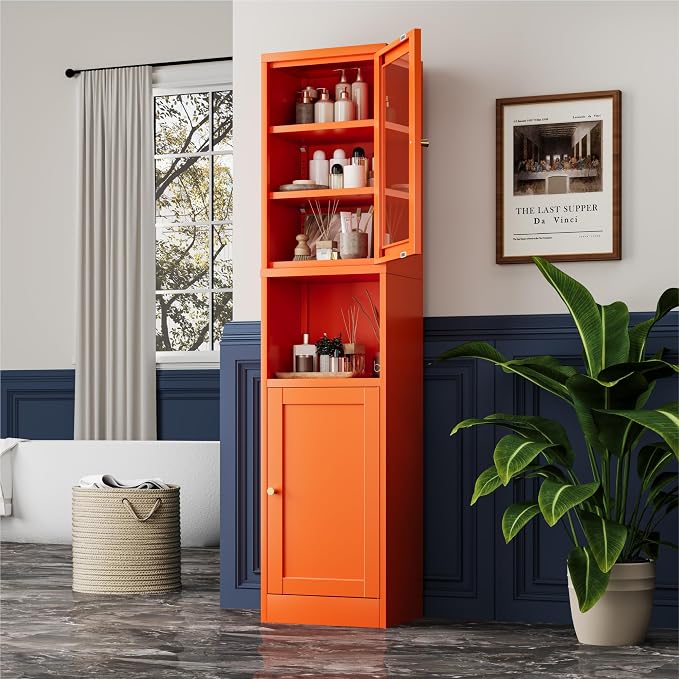 2-Door Metal Storage Cabinet, Tall Slim Pantry Organizer