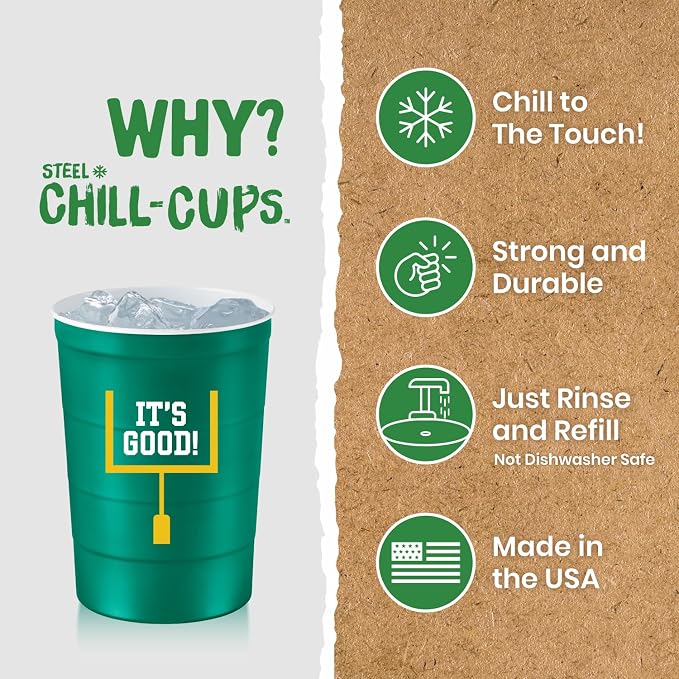 Steel Chill Cups 16 oz. Reusable Party Cups, 100% recyclable