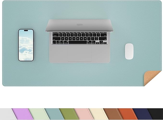 AFIING Dual-Sided Desk Pad, Natural Cork & PU Leather Large Mouse mats