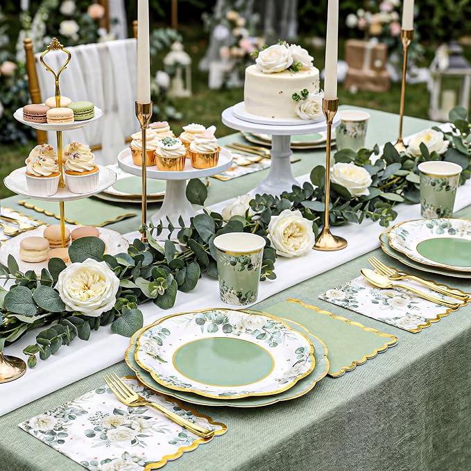 NatNarr 150 Pcs Sage Green Party Plates And Napkins Set