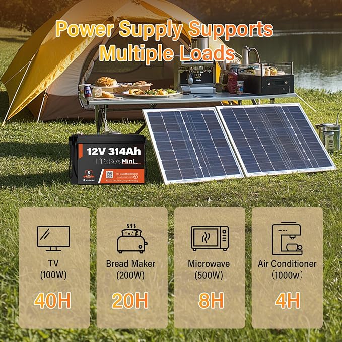 4 PCS Bluetooth 12V 314Ah LiFePO4 Lithium Battery MINI, Max. 4190Wh Energy