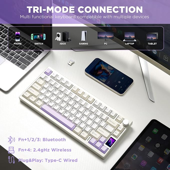 YUNZII AL80 Wireless Mechanical Keyboard, Full Aluminum CNC, Smart LCD Display