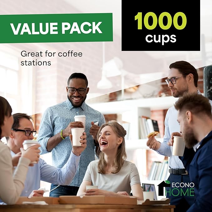 EconoHome 8 oz 1000 Pack Disposable Coffee Paper Cups