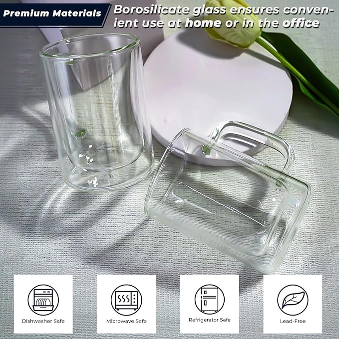 Aquach 12oz Double Walled Glass Coffee Mugs Set of 2, Insulated Tea Cups |