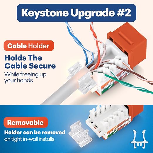 Everest 45° Angled RJ45 Cat6 Keystone Jacks 10-Pack in Orange