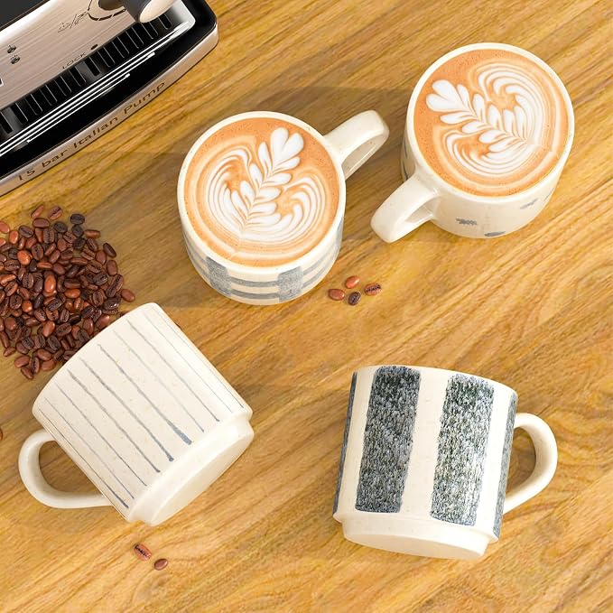 Pilnocok Ceramic Coffee Mugs Set of 4, 10 oz Blue and White Pattern Cups |