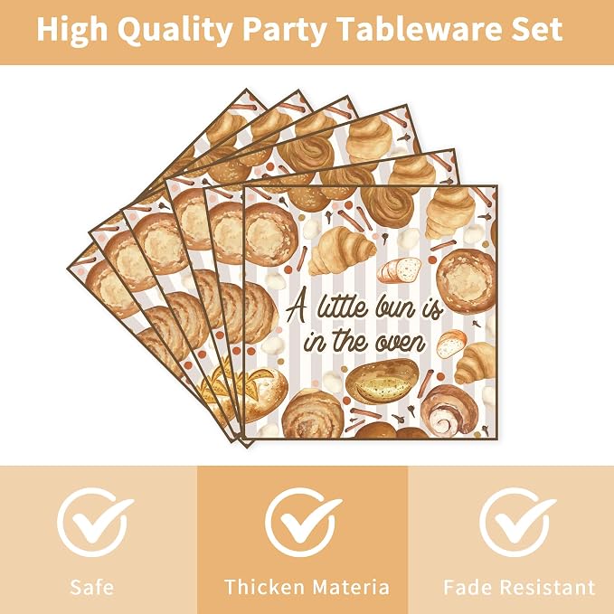 96 Pcs Bun in the Oven Baby Shower Decorations, Bakery Theme Plates Napkins