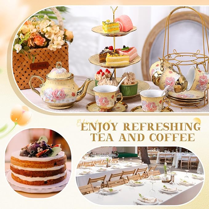 21 Pcs Ceramic Teapot Set Vintage Porcelain Tea Cups