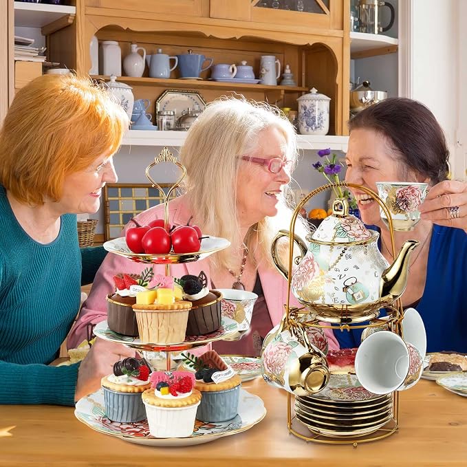 21 Pcs Porcelain Tea Set for Women Tea Party
