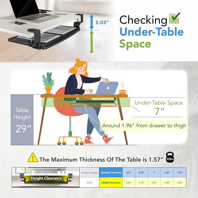 EHO Clamp-On Retractable Adjustable Keyboard Tray, Under Desk Ergonomic