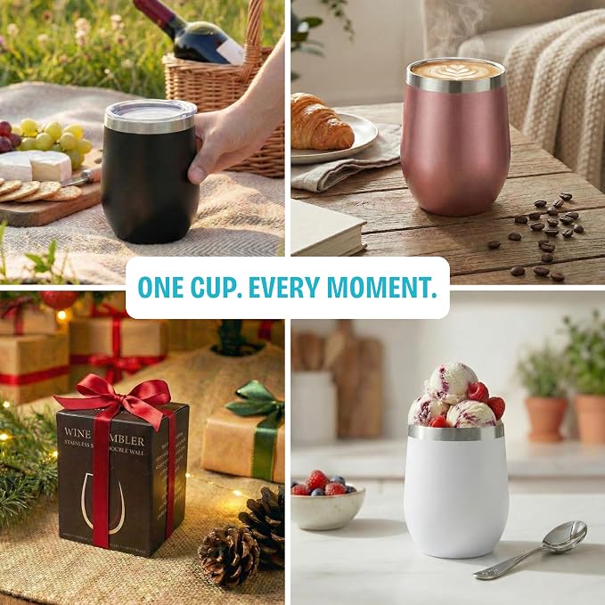 CHILLOUT LIFE 12 oz Stainless Steel Wine Tumblers 4 Pack