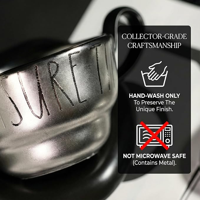 Volcanic Ash Titanium Finish Coffee Mug and Saucer Set | Modern Sculptural