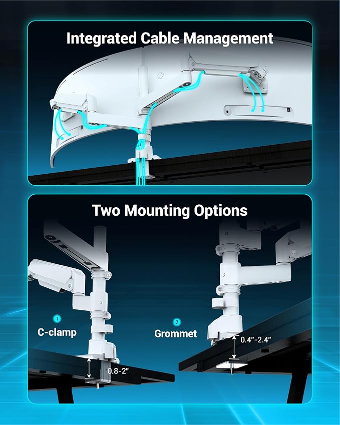 Dual Monitor Arm for 13-49 Inch Ultrawide Screens, Heavy Duty Monitor Mount for