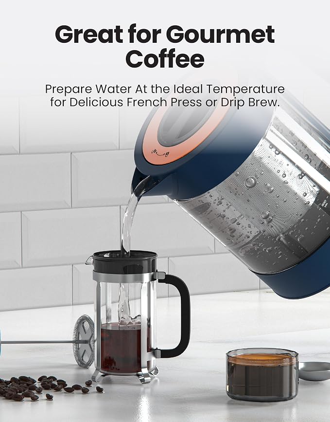 Viante Alba Electric Tea Kettle, No Plastic, Midnight Blue | Borosilicate glass
