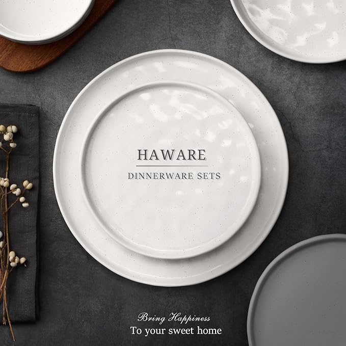HaWare Dinnerware Sets, 24-Piece Plates and Bowls Set, Speckled White |