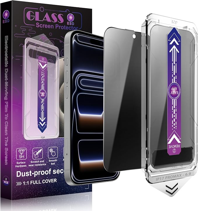 Privacy Screen Protector for iPhone 17 Pro Max 6.9-Inch, Auto Dust Removal