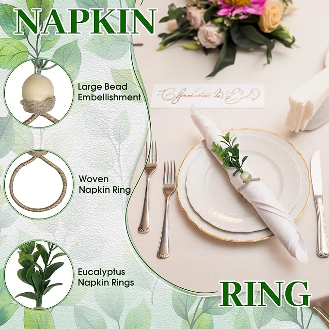 MAOANME Rustic Eucalyptus Leaf Napkin Rings