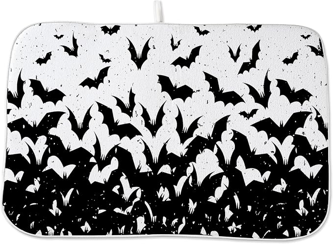 Halloween Bats Dish Drying Mat for Kitchen Counter 18x24 Inch Polka Dots Dish