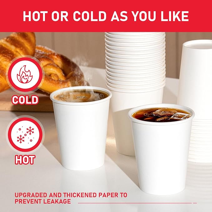 1000 Pack 8 oz Paper Cups, Disposable Coffee Cups, or Juice