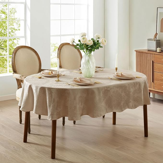 Newbridge Barcelona Luxury Damask Fabric Tablecloth, 60” Wide x 120” Oval