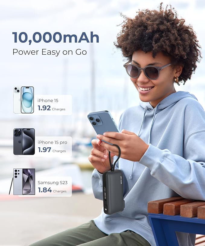 1 Pack Portable Charger with Built-in USB-C Cable & Plug, 000mAh 5V/4.5A Power