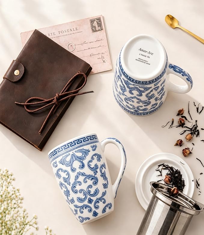 AmorArc Tea Cup With Infuser and Lid, 18oz Loose Leaf Tea Mug With Steeper |