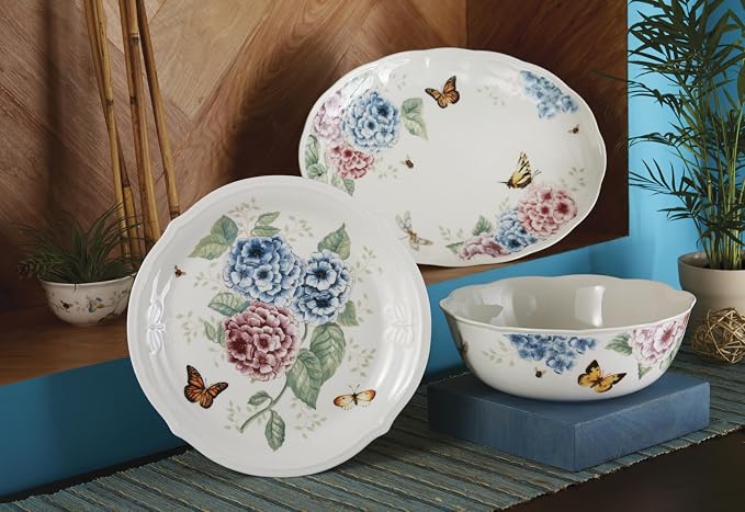Lenox Butterfly Meadow Hydrangea Large Serve Bowl, 2.70 LB, microwave safe |