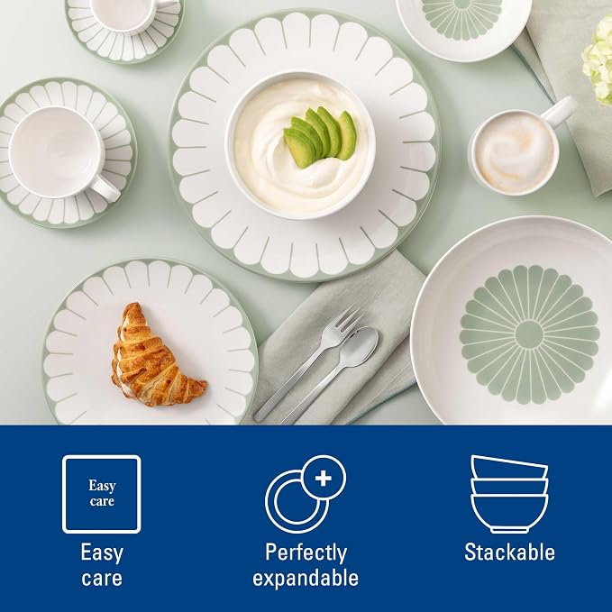 Villeroy & Boch Fleur Vert Dessert Bowl, Creamy White/Green, 3.75 oz | Creamy