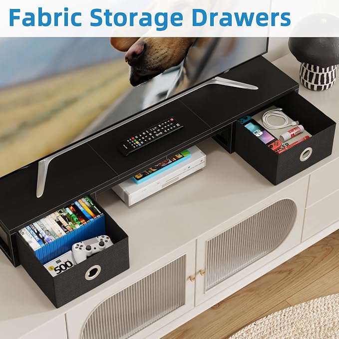 45" Large TV Riser with Fabric Drawers