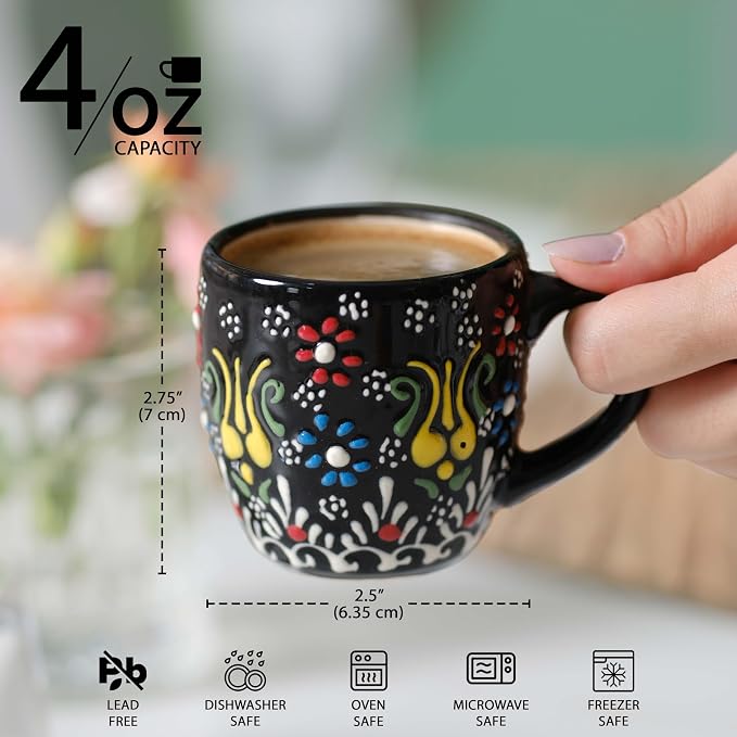 Espresso Cups Set of 2 | 4 oz Small Espresso Cups | Turkish Tea Cups |