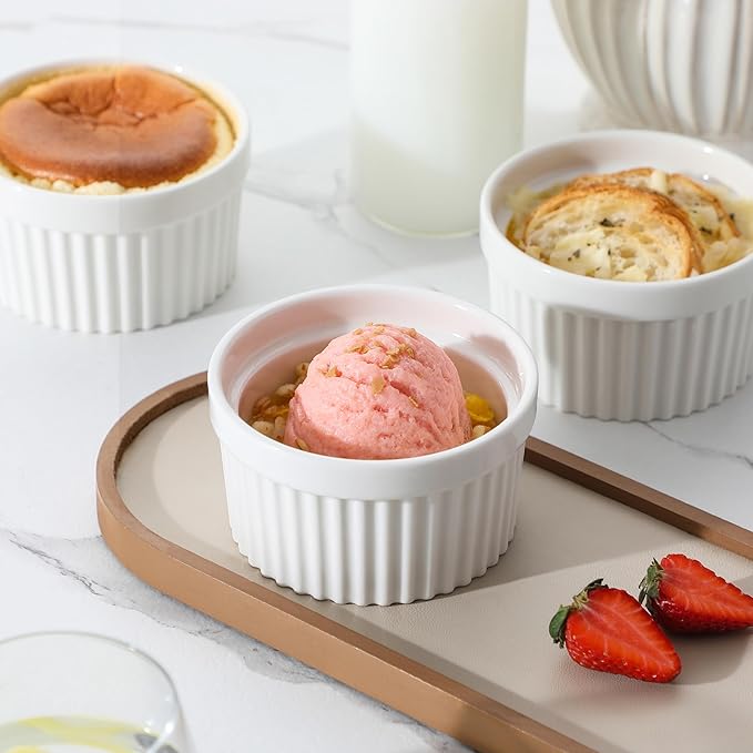 MALACASA Ramekins 10 oz Oven Safe, Porcelain Creme Brulee Ramekins Pudding