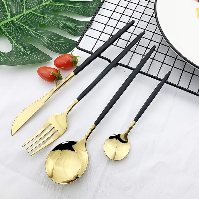 JASHII Flatware Serving Set 24 Piece, Stainless Steel Silverware Set, Titanium