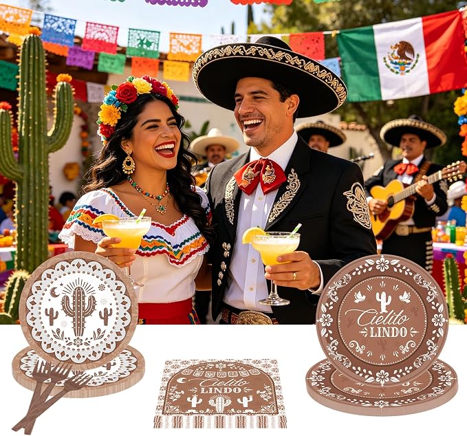 96 Pcs Cielito Lindo Party Decorations, Terracotta Tableware Set | Includes