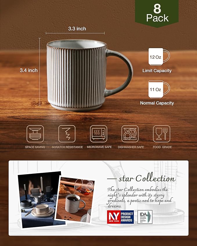 famiware Coffee Mug Set for 8, Star 12 oz Catering Mugs Cup Set