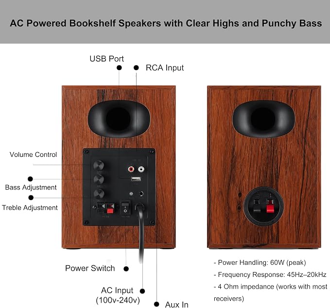 Bookshelf Speakers with Deep Bass, 80W Peak Output HiFi Gaming Computer Speakers
