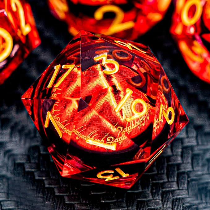 ARUOHHA DND Resin Dice Gazes Eye Dice Liquid Core Flaming RPG Sharp Edged Dice