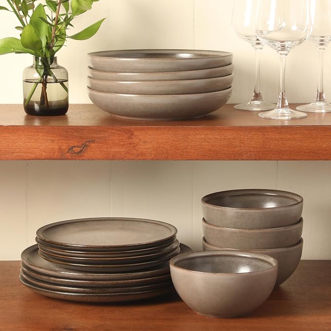 Gibson Elite Beckett Stoneware Matte Reactive Glaze 16 Piece Plates and Bowls
