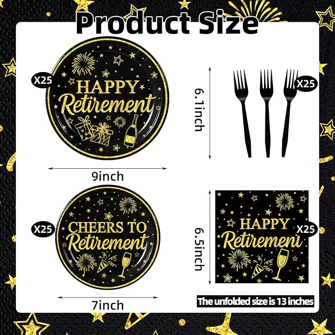 100 Pcs Happy Retirement Tableware Party Supplies Set, Serves 25 – Disposable