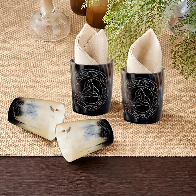 Handicrafts Home Viking Horn Shot Glasses Set of 8, Handmade Natural Ox Horn