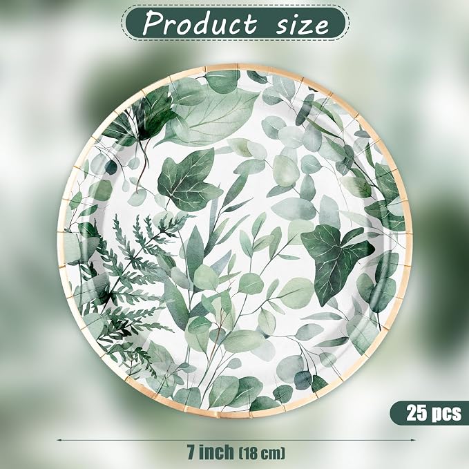 WRAPAHOLIC 25Pcs Eucalyptus Paper Plates