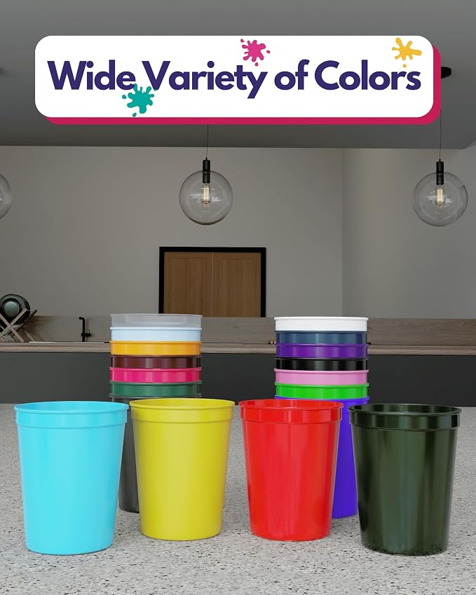 PartyPrints 10 Pack 16 oz Neon Pink Reusable Blank Plastic Cups, Stadium Cups