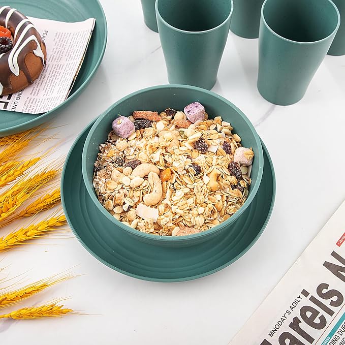 32 Pcs Teal Wheat Straw Dinnerware Set