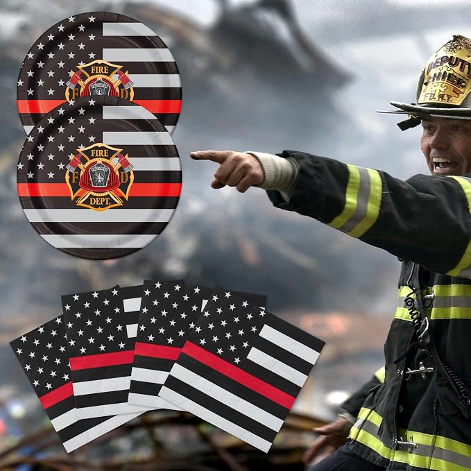 Firefighter Thin Red Line Party Set-16 Guests-Plates & Napkins-Havercamp |