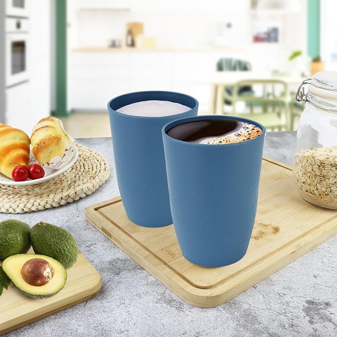 16oz Plastic Drinking Glasses, Wheat Straw Cups Set of 6